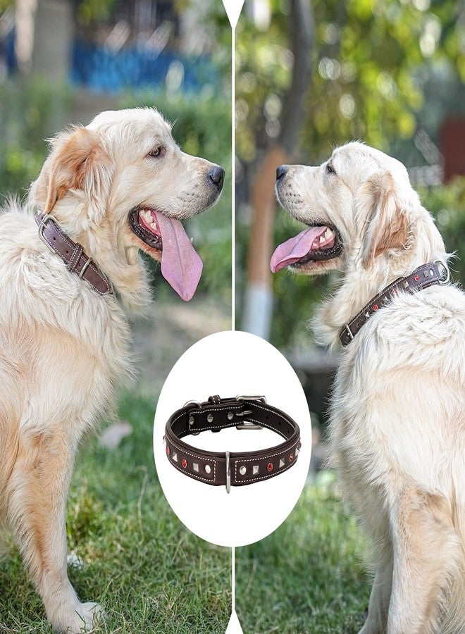 ADIL'S Premium Brown Leather Dog Collar with Red Crystal & Silver Square Studs - 1in Width - Secure Metal Buckle & D-Ring - Adjustable Fit 12"-26" Neck Size for Small to Large Breeds, 66 x 30 cm - Image 3